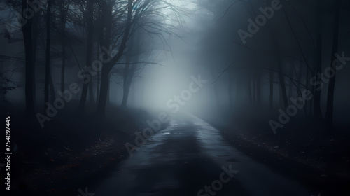 Mysterious dark woods and misty paths, perfect for a Halloween scene © Derby