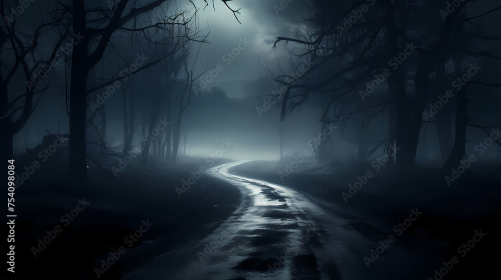 Fototapeta premium Mysterious dark woods and misty paths, perfect for a Halloween scene