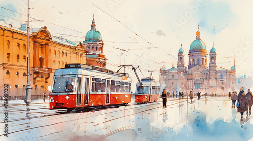 Watercolor style painting / sketch of helsinki  photo