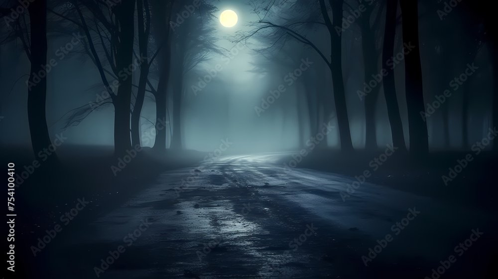 Fototapeta premium Mysterious dark forest at night, halloween background