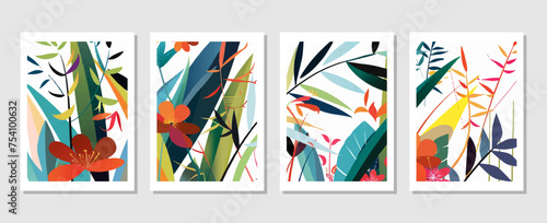 Tropical Leaf Vector Backgrounds. Perfect for Wall Décor, Postcards, and Brochure Covers.