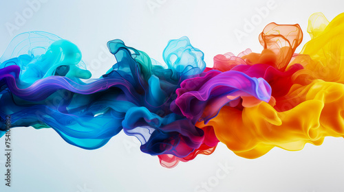 Acrylic colorful blend. Exploding liquid paint in rainbow colors with splashes. Multicoloured Acrylic splash on light background. Neon pink yellow blue fluid splash, creative abstract background.