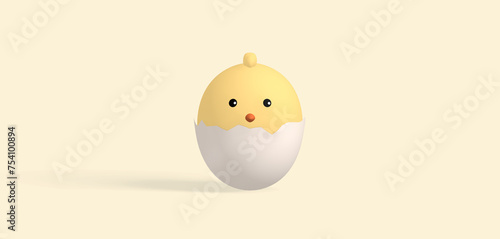 easter chicks hatching from egg with light yellow background