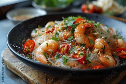 Seafood salad with Thai noodles.