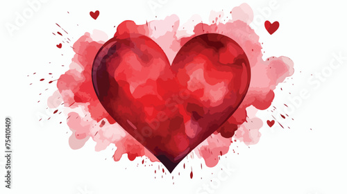 Fototapeta Naklejka Na Ścianę i Meble -  Hand-drawing watercolor red heart Valentine's Day green.