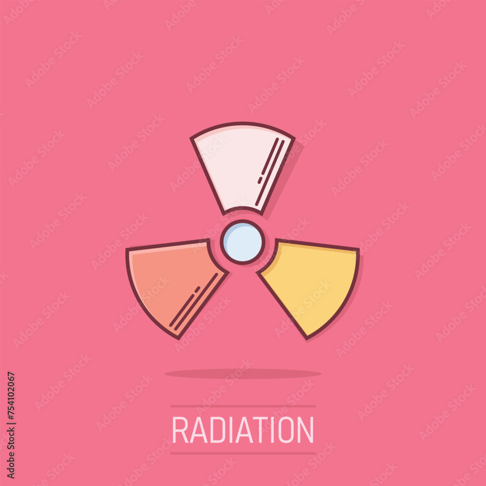 Nuclear radiation icon in comic style. Radioactivity cartoon vector illustration on isolated background. Toxic splash effect sign business concept.