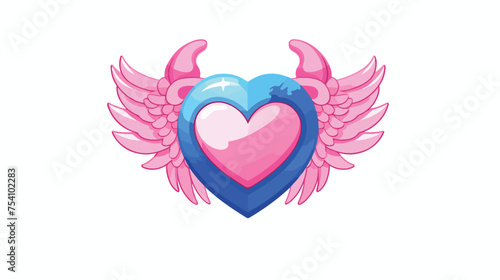 Heart with wings holding a globe. Flat vector illustration.