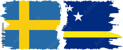 Curacao and Sweden grunge flags connection vector