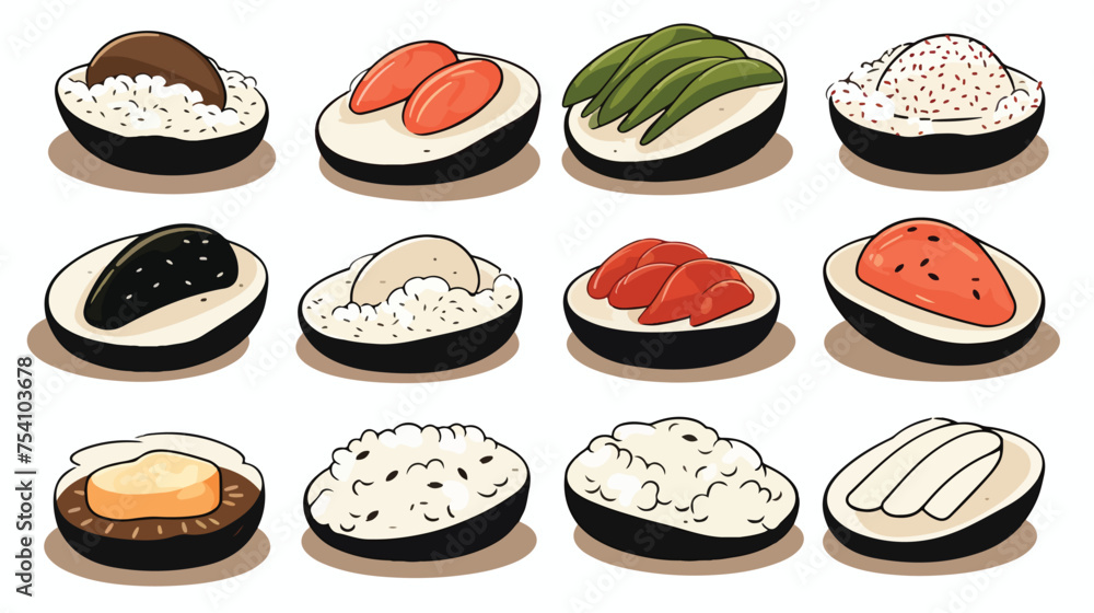 Japanese food: Japanese rice balls. Hand-painted.