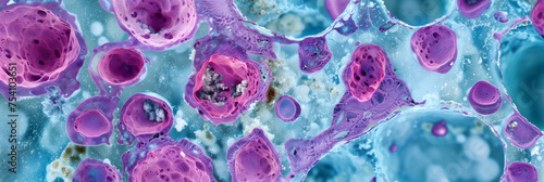 Microscopic cells, vibrant cluster.