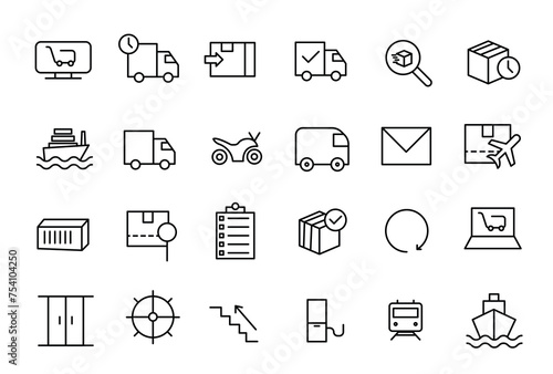 Transport Related Line Icons Set. Contains such Icons as Taxi, Train, Tram, Express Delivery, Tracking and more.
