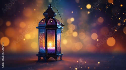 Mesmerizing ramadan lantern illuminated with enchanting bokeh lights - cultural and religious symbolism 
