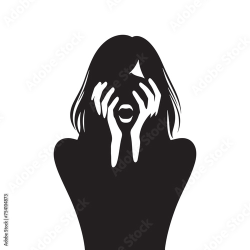 Beyond the Physical Form: The Scared Expression Silhouette Represents a Surge of Primal Fear. Scared Expression Illustration - Scared Vector - Scared Person Silhouette