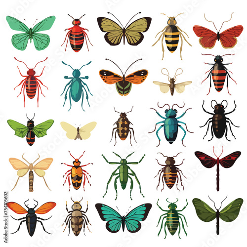 A collection of different types of insects. Vector clipart. © Nobel