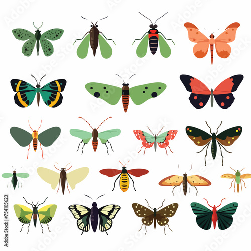 A collection of different types of insects. Vector clipart.