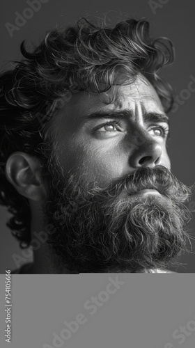 Man With Beard in Black and White