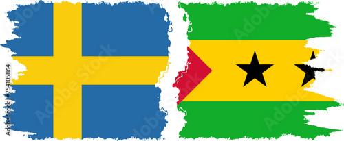 Sao Tome and Principe and Sweden grunge flags connection vector