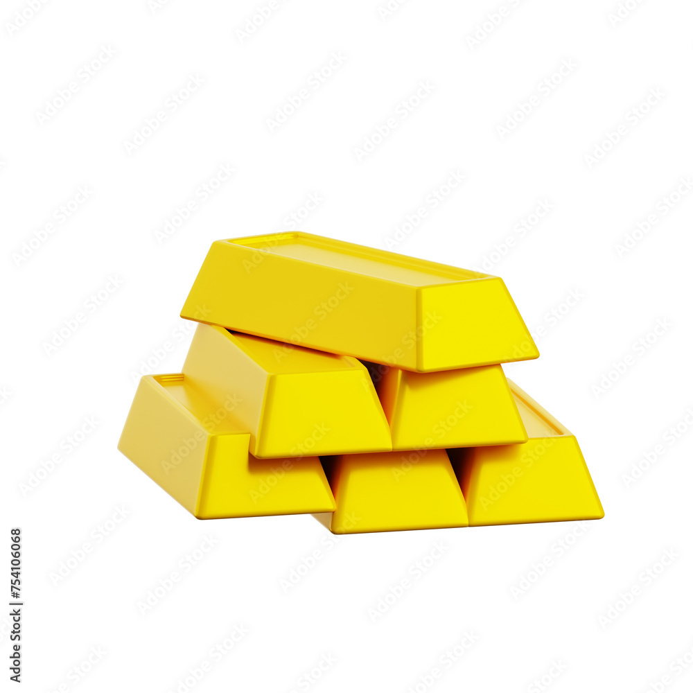 3D Gold Ingots Fortune in Bars. 3d illustration, 3d element, 3d rendering. 3d visualization isolated on a transparent background