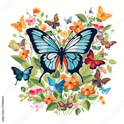 A colorful butterfly meadow. Vector clipart. © Nobel