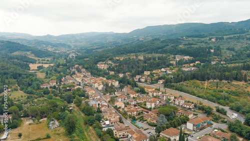 Florence, Italy. Pian di Mugnone is part of the Italian municipality of Fiesole, in the metropolitan city of Florence, Tuscany. Summer, Aerial View photo