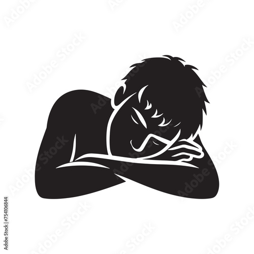 A Signal for Rest: The Sleepy Expression Silhouette Represents the Body's Natural Need for Sleep. Sleepy Expression Illustration - Sleepy Vector - Sleepy Person Silhouette