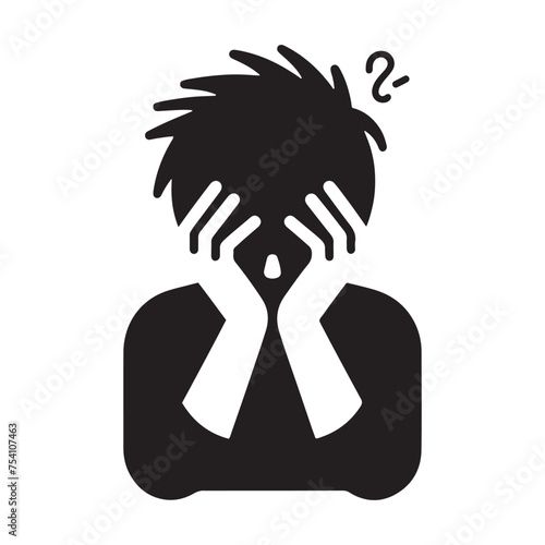 A Signal of Trouble: The Worried Expression Silhouette Represents a State of Mental Distress. Worried Expression Illustration - Worried Vector - Worried Person Silhouette