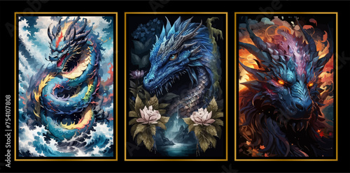 Vector Premium | Asian Dragon Splendor Digital Art Illustration collection