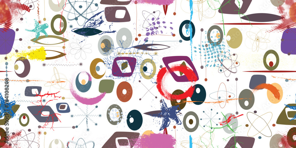 Obraz premium Vintage seamless pattern with mid century modern design elements . Endless pattern with vector abstract shapes.