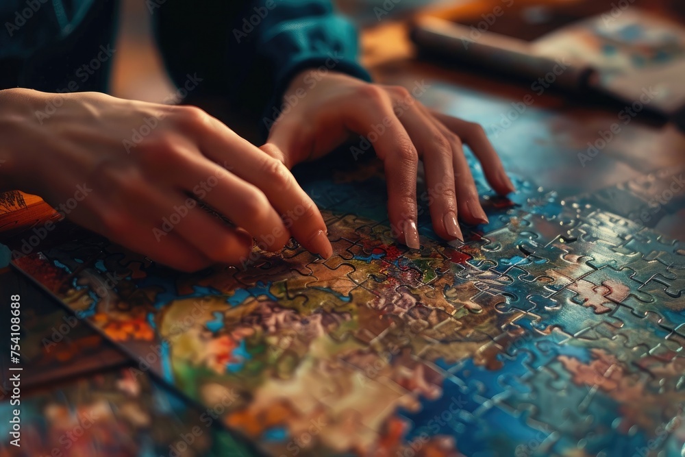 A dynamic image of hands placing pieces on a puzzle strategy game, where each move requires careful thought. A dynamic image of hands placing pieces on a puzzle strategy game, where each move requires careful thought.