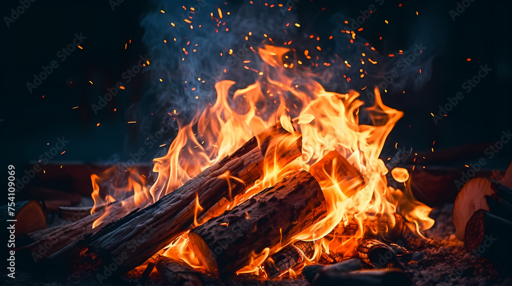 Bonfire burning fiery red, suitable for hiking and camping outdoor concept Bonfire burning fiery red, suitable for hiking and camping outdoor concept