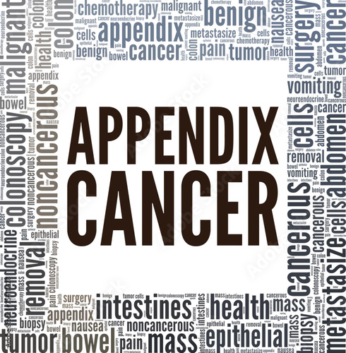Appendix Cancer word cloud conceptual design isolated on white background.