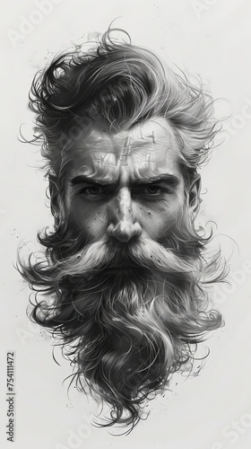 Man With Long Beard in Black and White