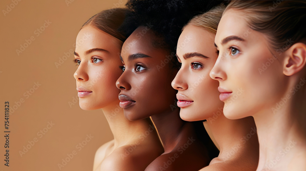 Diverse beauty concept with group of women showcasing natural elegance Diverse beauty concept with group of women showcasing natural elegance