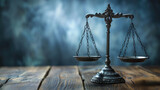 Wooden Background Scales of Justice Symbolizing Balance, Law, and Legal Concept