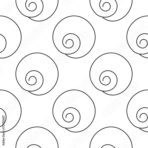 Seashells molluscs. Snails in shells. Summer Seamless Pattern Background. Animals of the sea. line seafood. Print for children's and adult clothing. Hand drawn vector illustration. doodle coloring