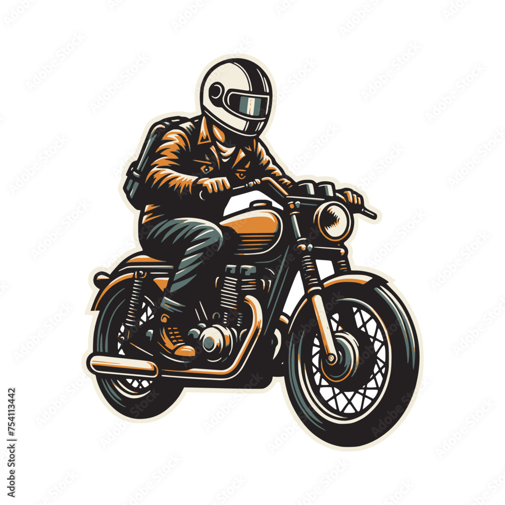 man wearing helm riding retro vintage motorcycles vector illustration