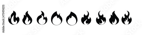 Fire icon collection. Fire flame symbol. Bonfire silhouette logotype. Flames symbols set flat style - stock vector.