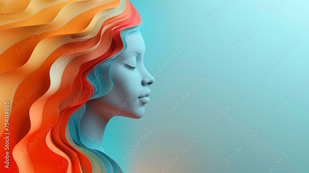 A digital portrait blending serene beauty with a flowing gradient of warm and cool colors, evoking a sense of calm and balance. A digital portrait blending serene beauty with a flowing gradient of warm and cool colors, evoking a sense of calm and balance.