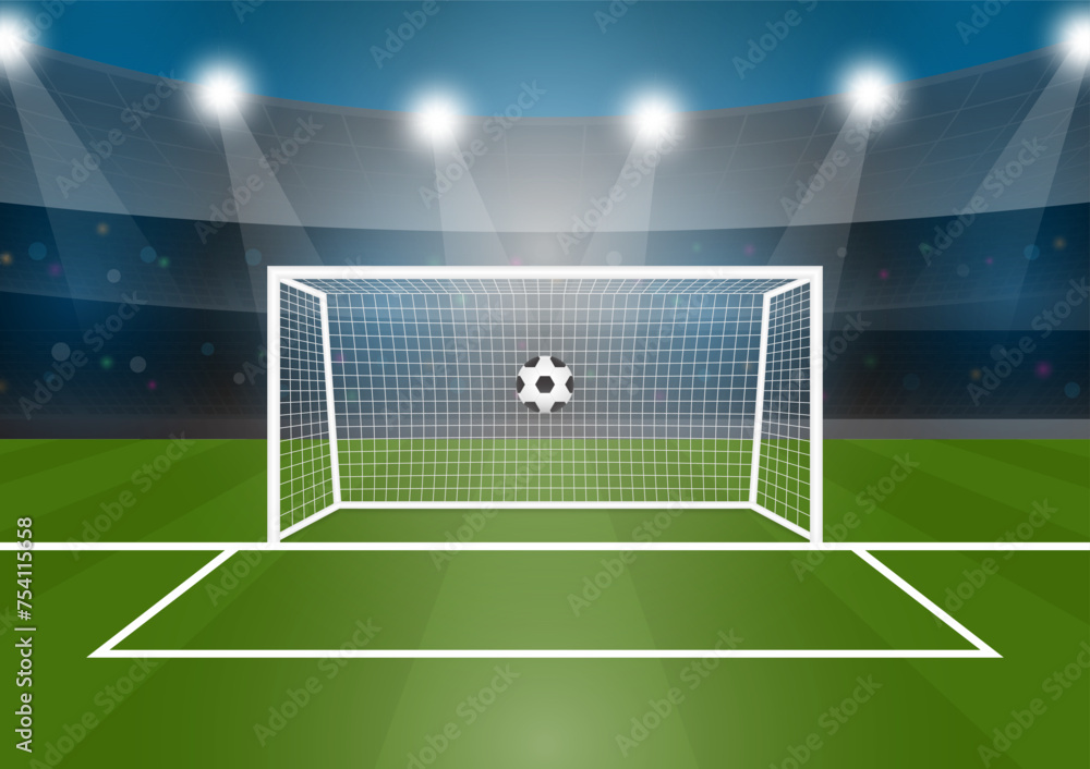 Fototapeta premium Football Goal or Soccer Goal Post in Stadium. Vector Illustration. 