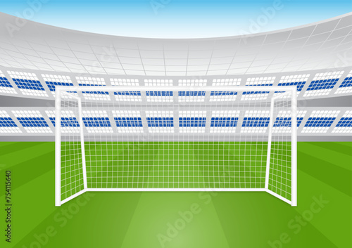 Football Goal or Soccer Goal Post in Stadium. Vector Illustration. 