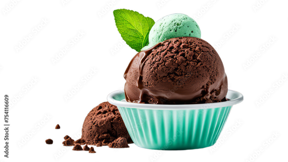 chocolate mint ice cream on isolated on transparent png background. Generative ai chocolate mint ice cream on isolated on transparent png background. Generative ai