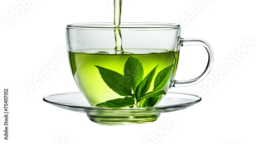 hot green tea on isolated on transparent png background. Generative ai
