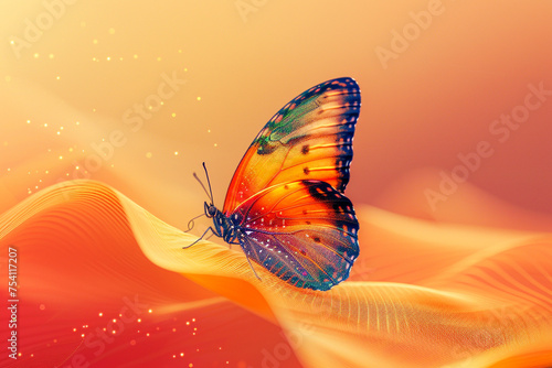 a butterfly, in the style of abstract, illustrator, colorful pattern, gradient mesh, rainbowcore, yellow, medium