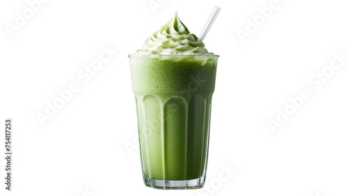 iced matcha latte on isolated on transparent png background. Generative ai