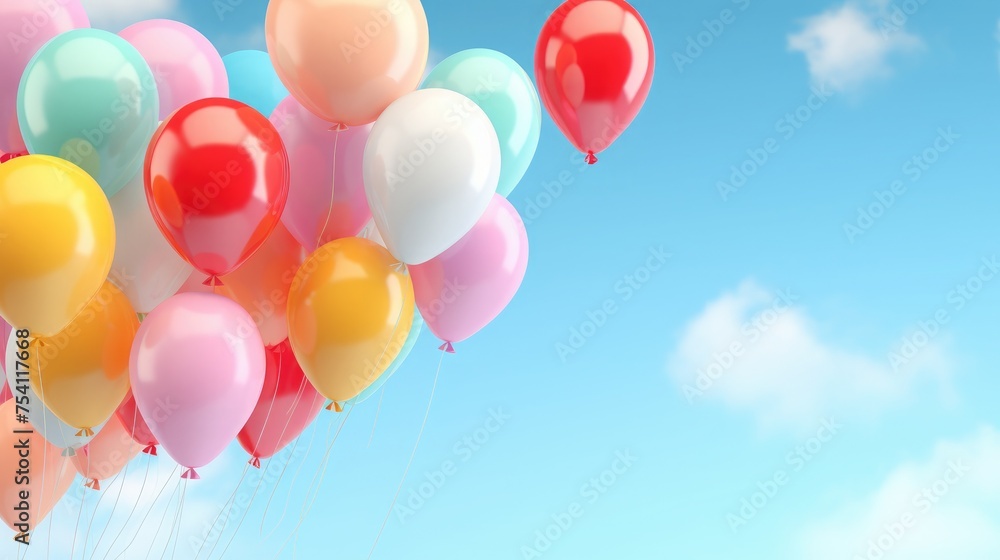 Colorful balloons on a pastel background. 3d rendering. .