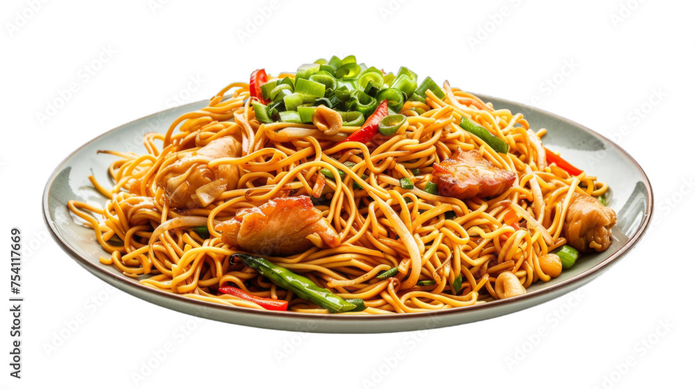 Chow Mein on isolated on transparent png background. Generative ai Chow Mein on isolated on transparent png background. Generative ai