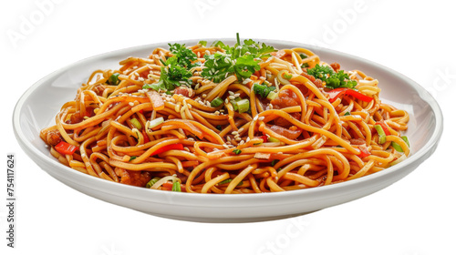 Chow Mein on isolated on transparent png background. Generative ai