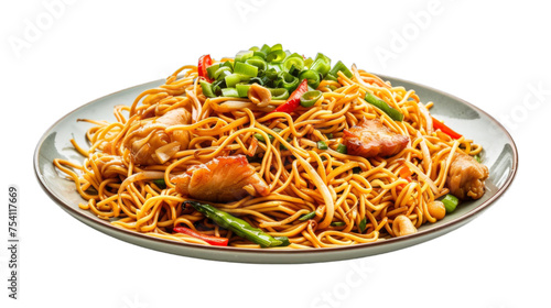 Chow Mein on isolated on transparent png background. Generative ai