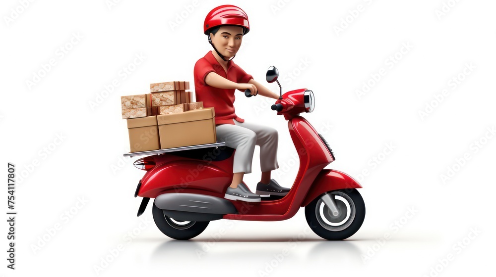 Speedy Delivery Service: A Courier on a Red Scooter Transporting Packages Efficiently Speedy Delivery Service: A Courier on a Red Scooter Transporting Packages Efficiently