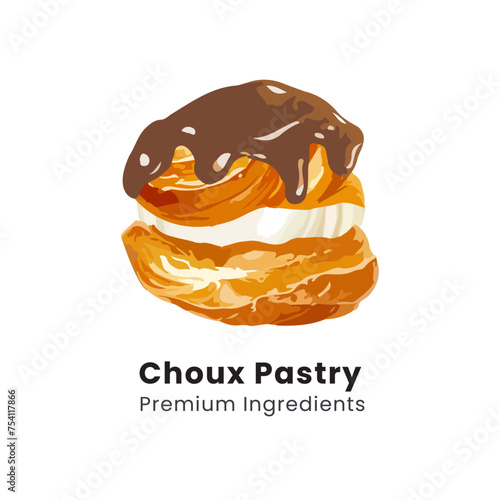 Hand drawn vector illustration of choux pastry cream puff dessert